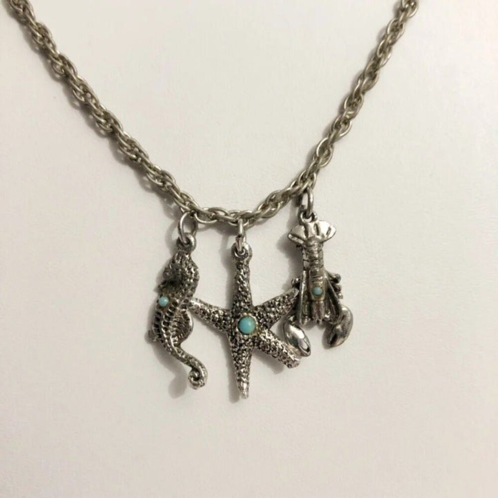 Sea Life Charm Necklace Silver Tone